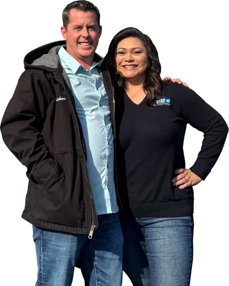 Owners of 5 Star Roofing LLC standing together in branded jackets